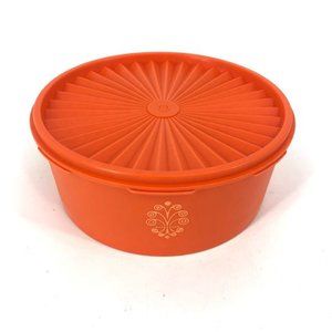 Vintage Orange Tupperware 8" Round Bowl with Lid